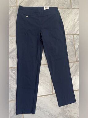 NWT Alfani Womens Straight Leg Tummy Control Navy Blue Pants Size 12